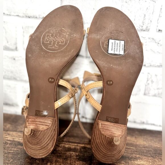 Tory Burch Women's Kailey Tan Brown Patent Leather Bow Slingback Heels Size 8.5 - Picture 7 of 10